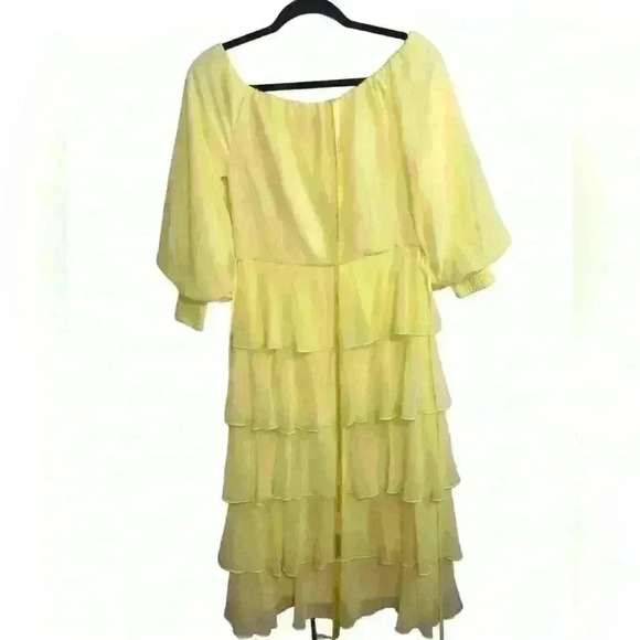 Alieva Dorra Chiffon Midi Dress Size Small Yellow Ruffle Sexy Girly Wavy - Picture 12 of 14